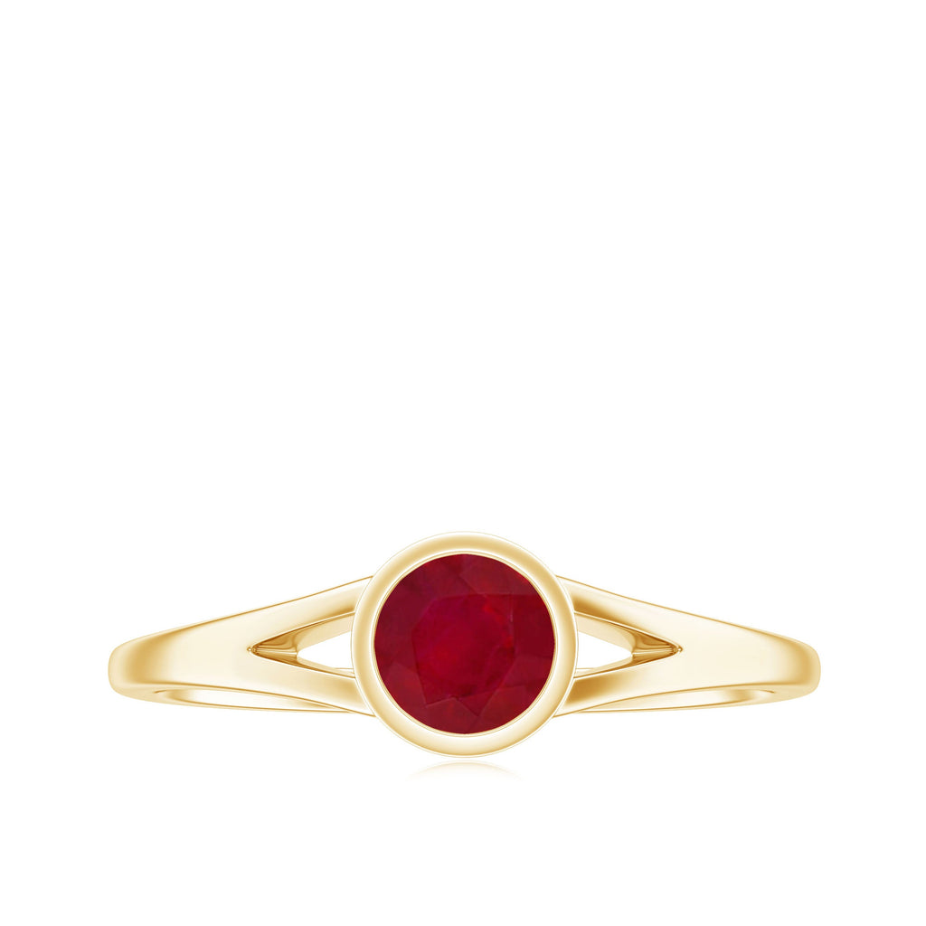 July Birthstone 5 MM Ruby Solitaire Ring in Bezel Setting with Split Shank