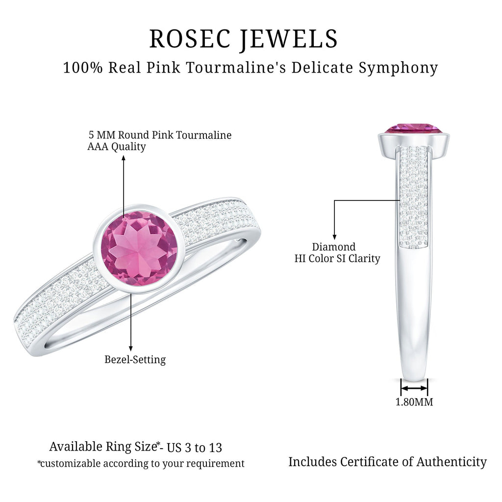 0.75 CT Solitaire Pink Tourmaline and Diamond Engagement Ring