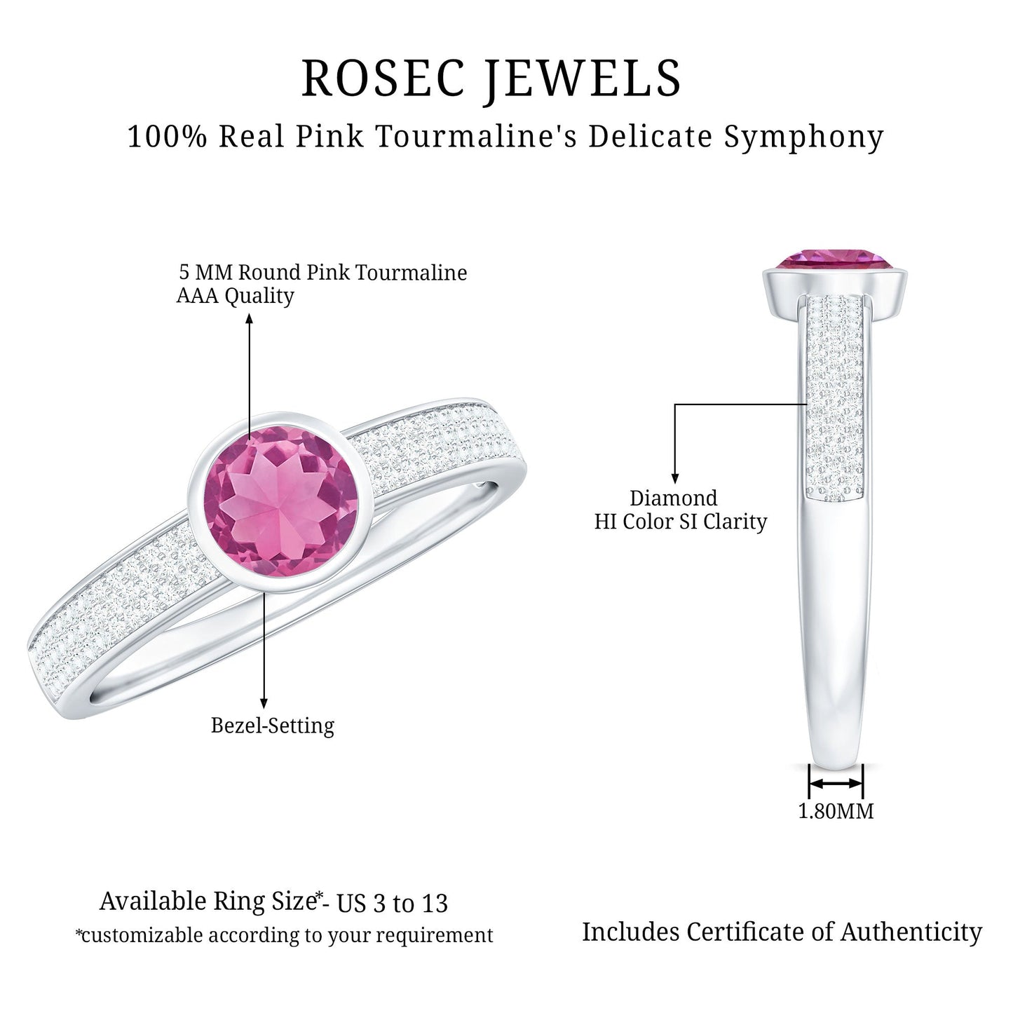 0.75 CT Solitaire Pink Tourmaline and Diamond Engagement Ring