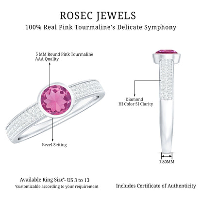 0.75 CT Solitaire Pink Tourmaline and Diamond Engagement Ring