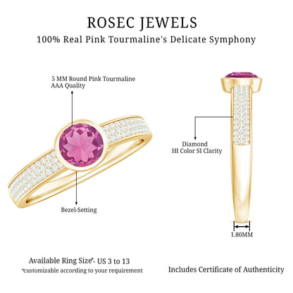 0.75 CT Solitaire Pink Tourmaline and Diamond Engagement Ring