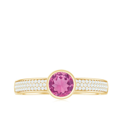 0.75 CT Solitaire Pink Tourmaline and Diamond Engagement Ring