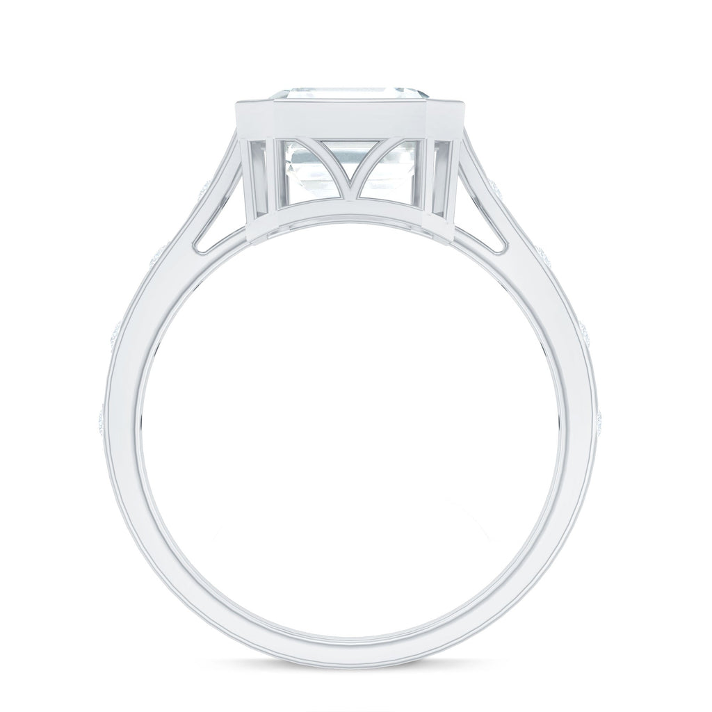 Solitaire Moissanite Asscher Cut Engagement Ring in Bezel Setting