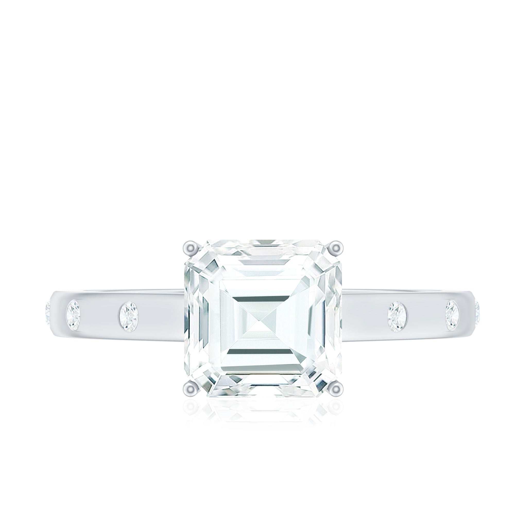 Asscher Cut Moissanite Solitaire Engagement Ring with Certificate