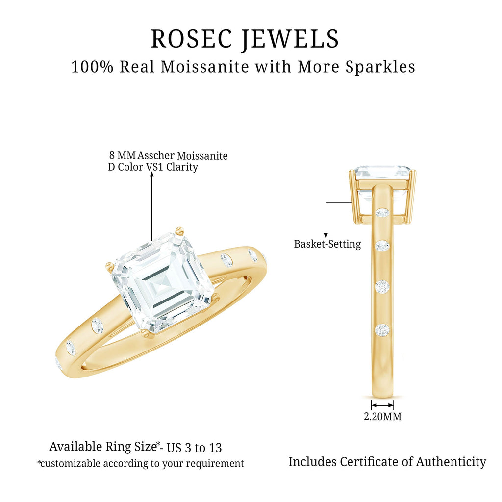 Asscher Cut Moissanite Solitaire Engagement Ring with Certificate