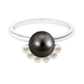 Elegant Tahitian and Freshwater Pearl Half Halo Ring in Gold