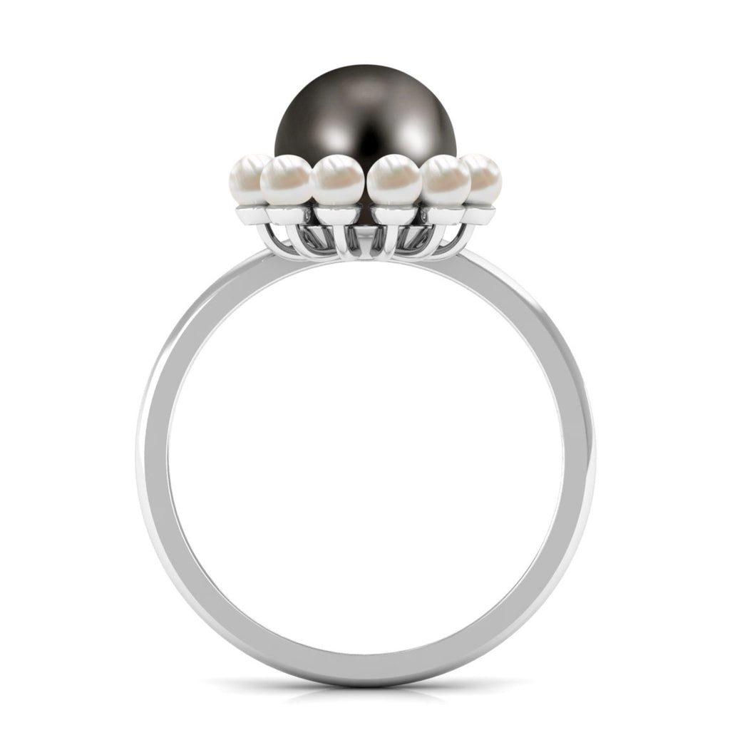 Elegant Tahitian and Freshwater Pearl Half Halo Ring in Gold