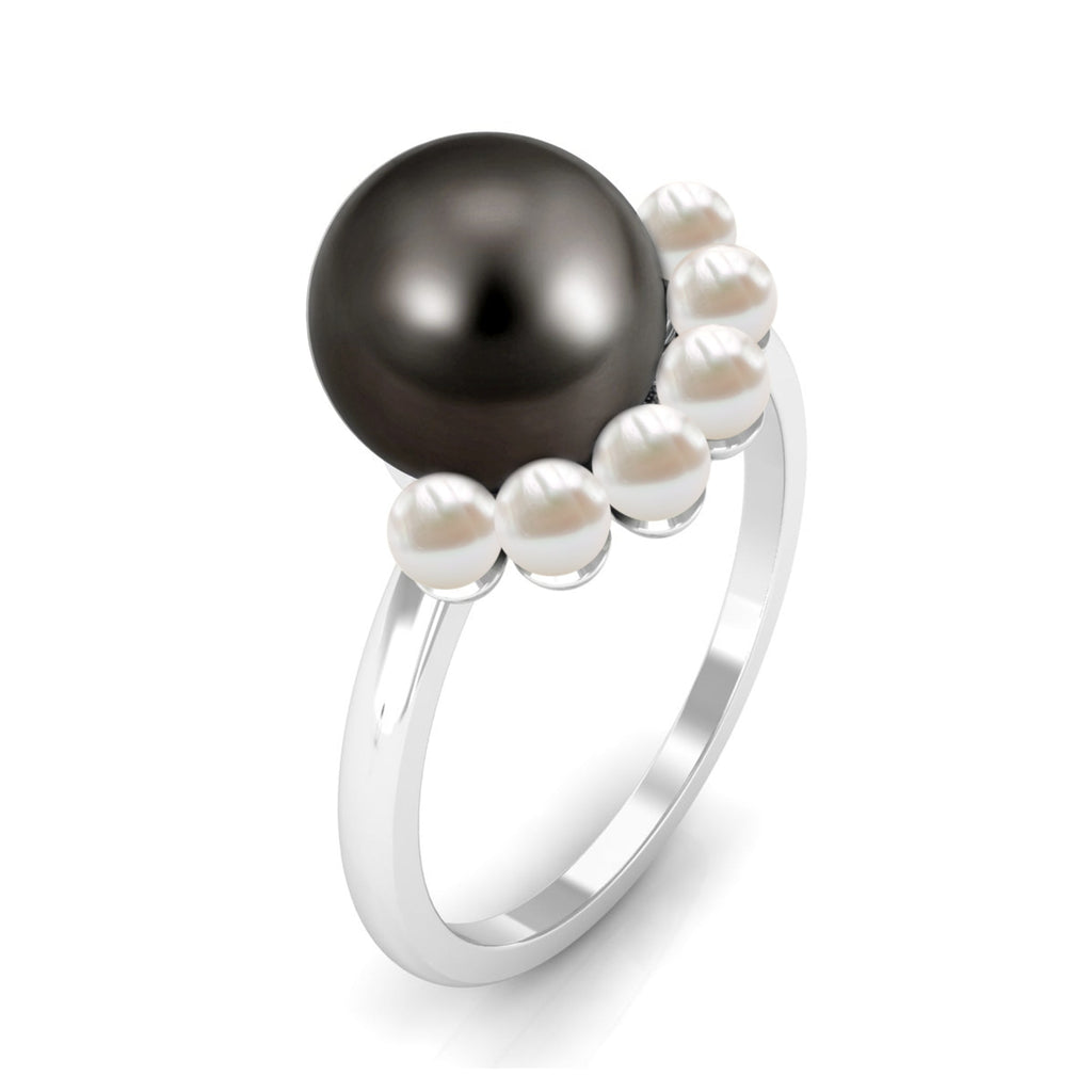 Elegant Tahitian and Freshwater Pearl Half Halo Ring in Gold