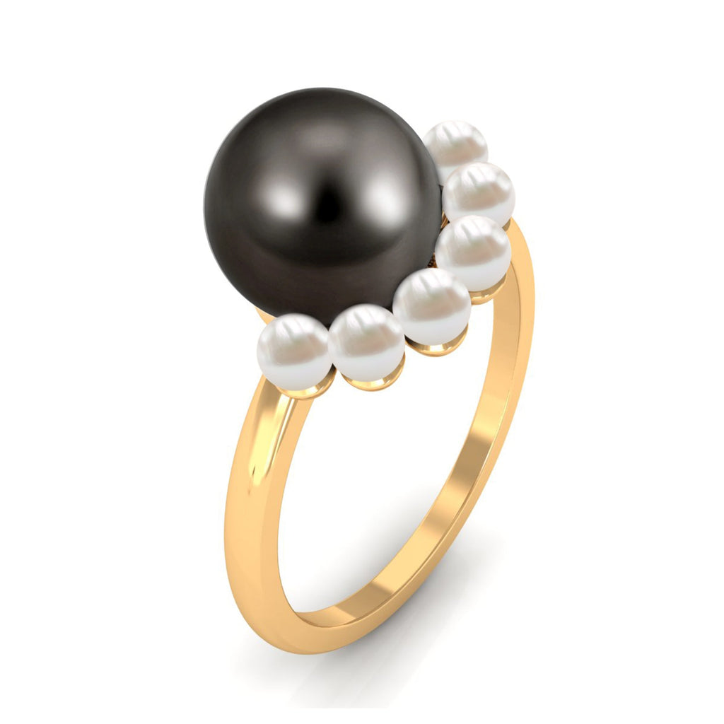 Elegant Tahitian and Freshwater Pearl Half Halo Ring in Gold