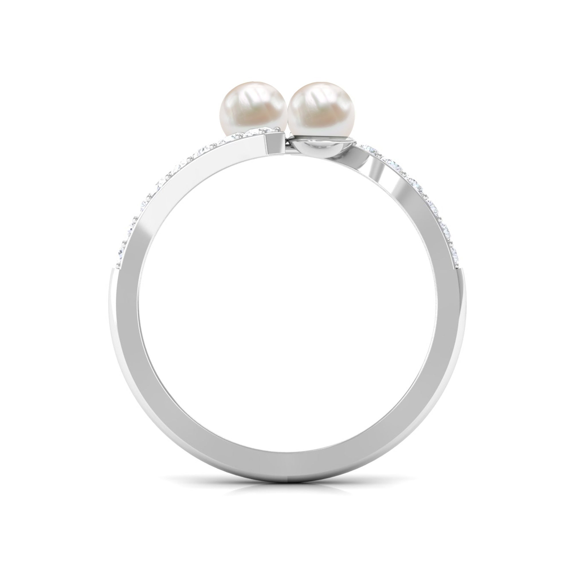 Toi et Moi Freshwater Pearl Bypass Ring with Diamond