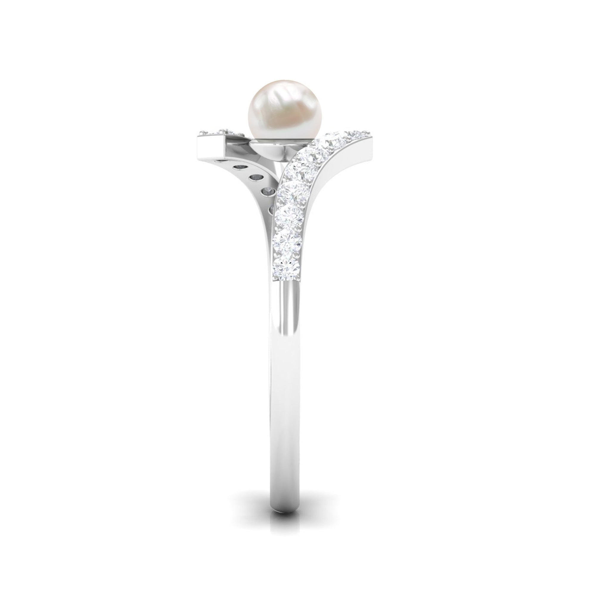 Toi et Moi Freshwater Pearl Bypass Ring with Diamond