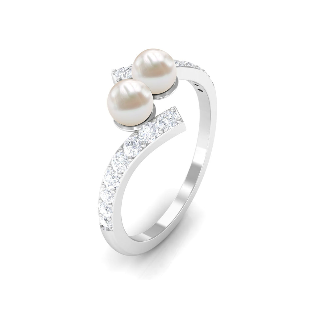 Toi et Moi Freshwater Pearl Bypass Ring with Diamond