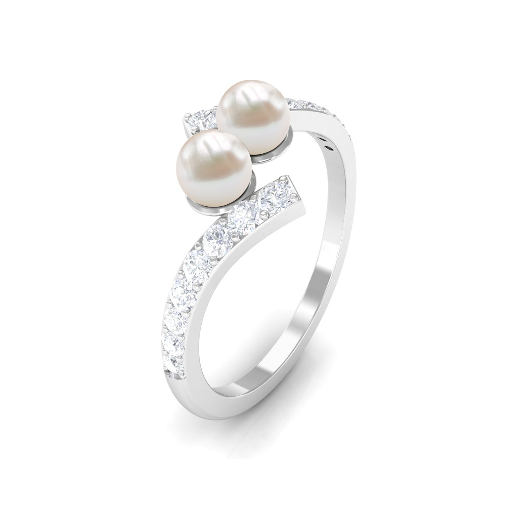 Toi et Moi Freshwater Pearl Bypass Ring with Diamond