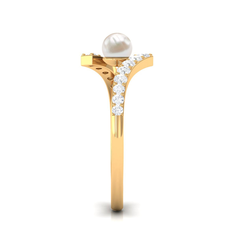 Toi et Moi Freshwater Pearl Bypass Ring with Diamond