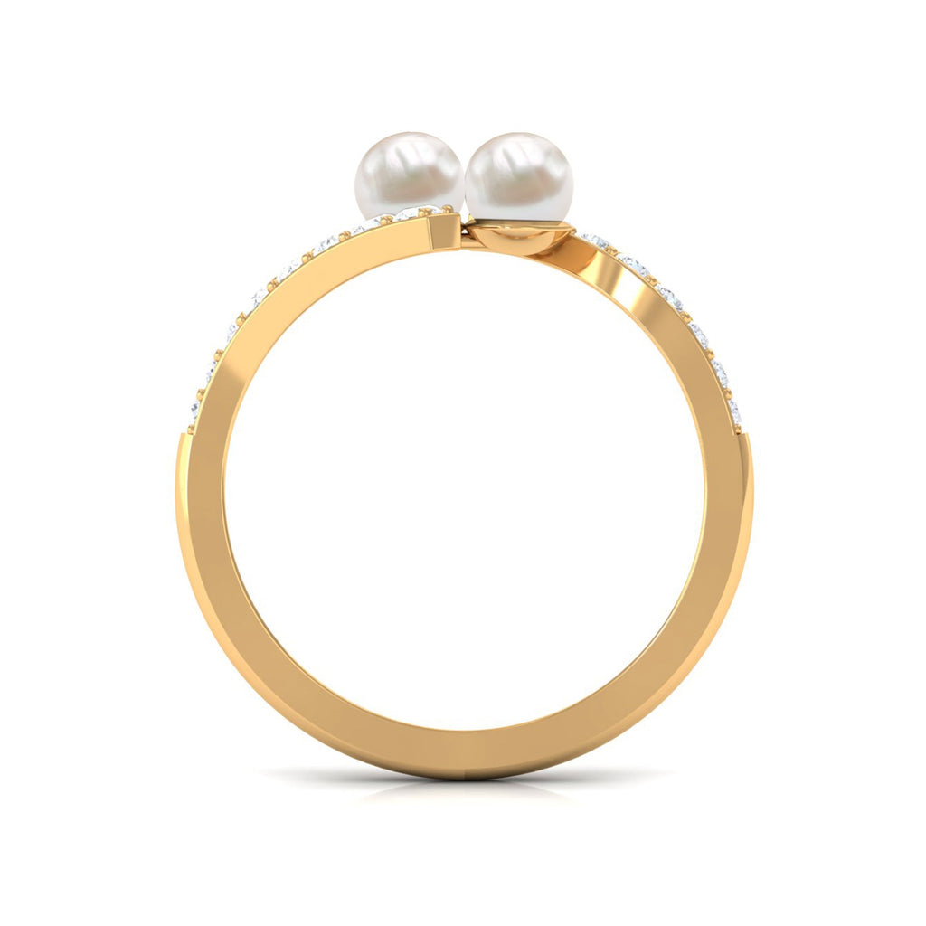 Toi et Moi Freshwater Pearl Bypass Ring with Diamond
