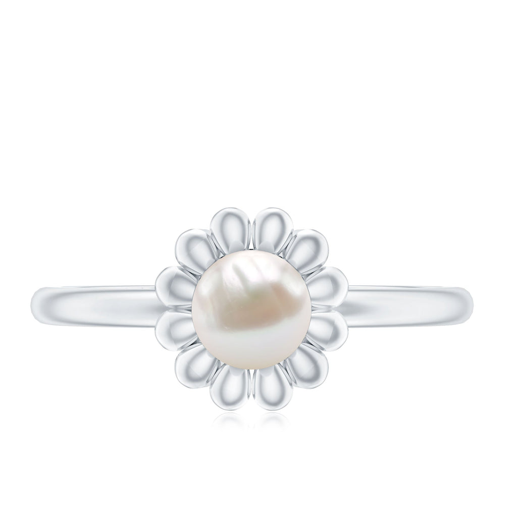 Floral Gold Freshwater Pearl Solitaire Engagement Ring