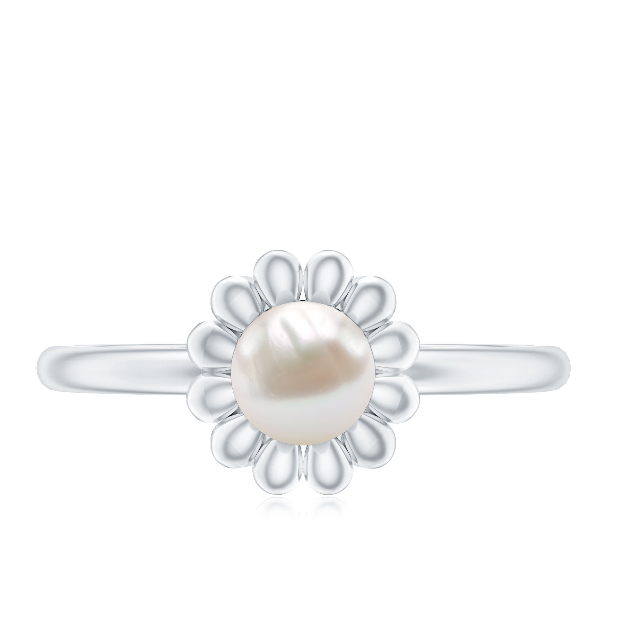 Floral Gold Freshwater Pearl Solitaire Engagement Ring