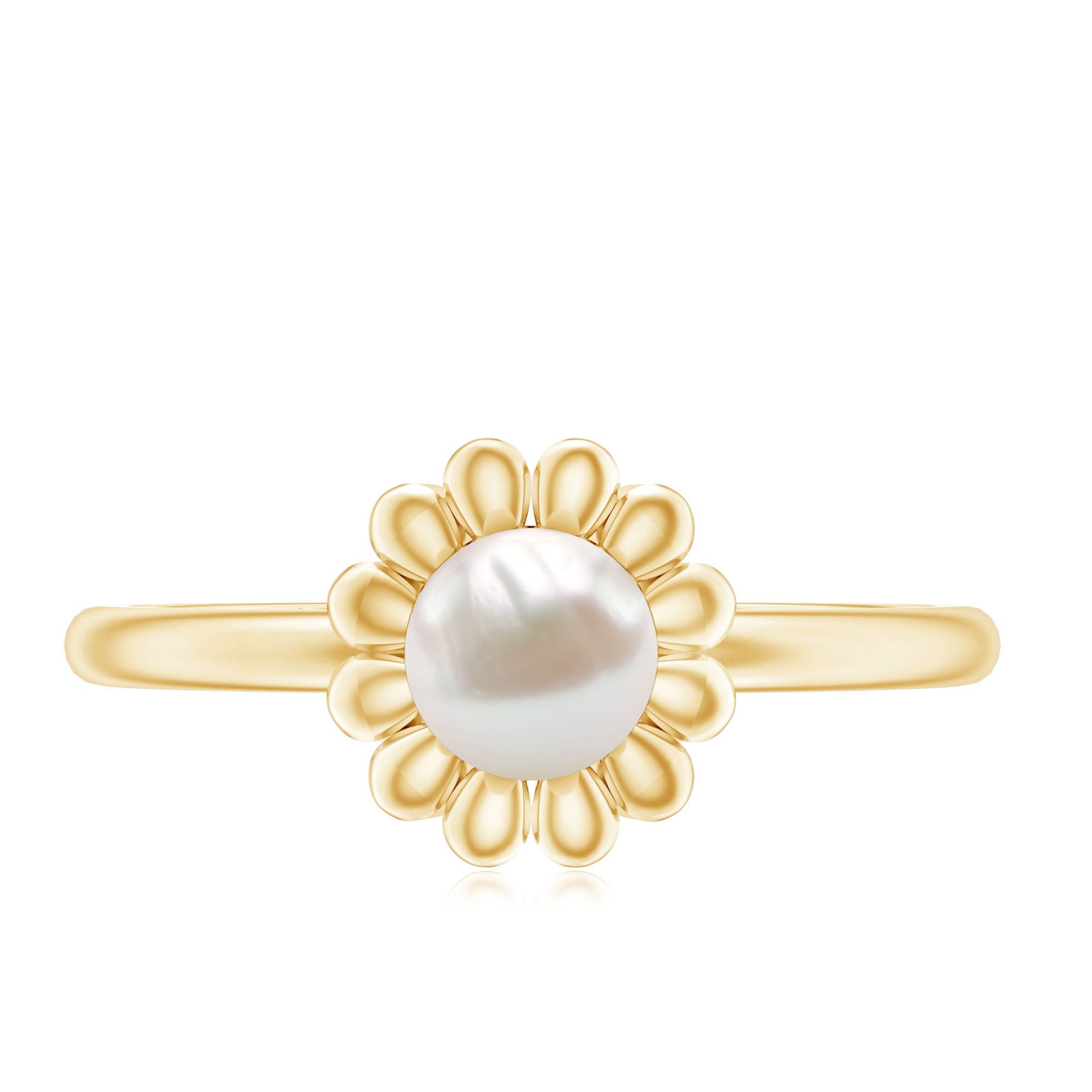 Floral Gold Freshwater Pearl Solitaire Engagement Ring