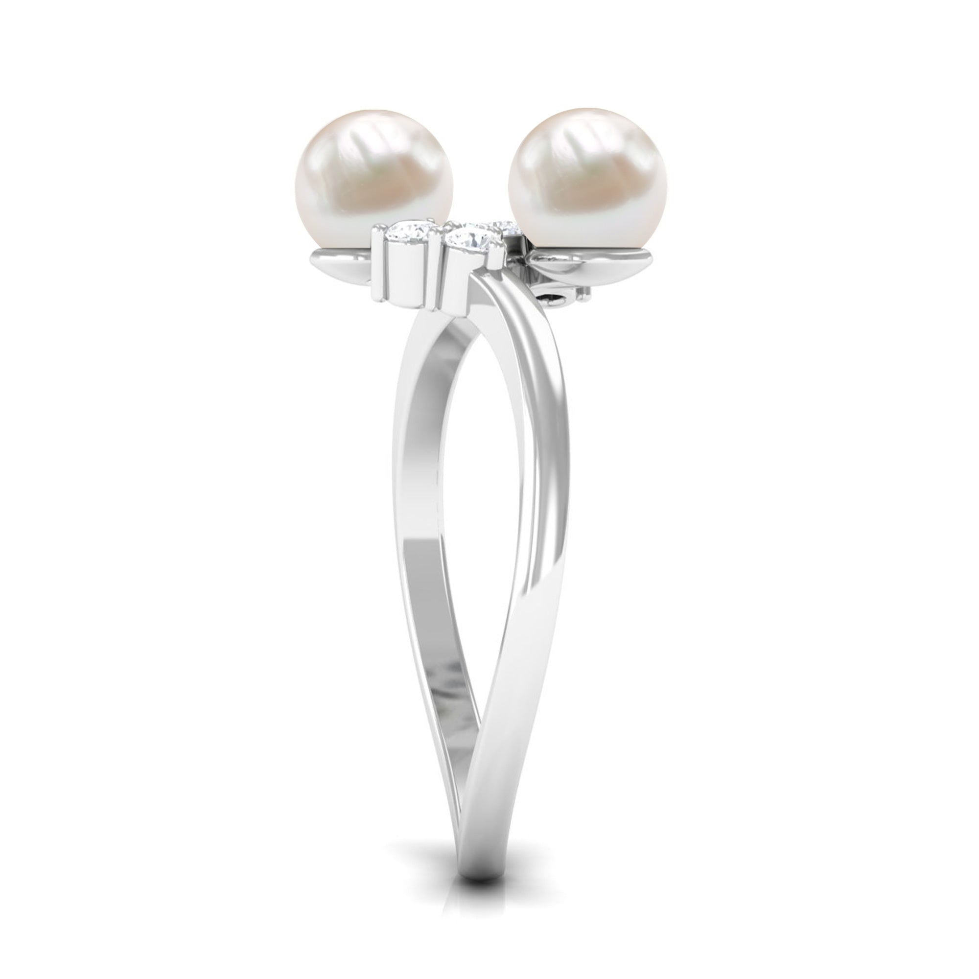 4.25 CT Freshwater Pearl Wrap Ring with Diamond Trio