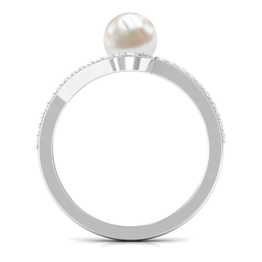 Pure Freshwater Pearl Minimal Bypass Engagement Ring with Diamond