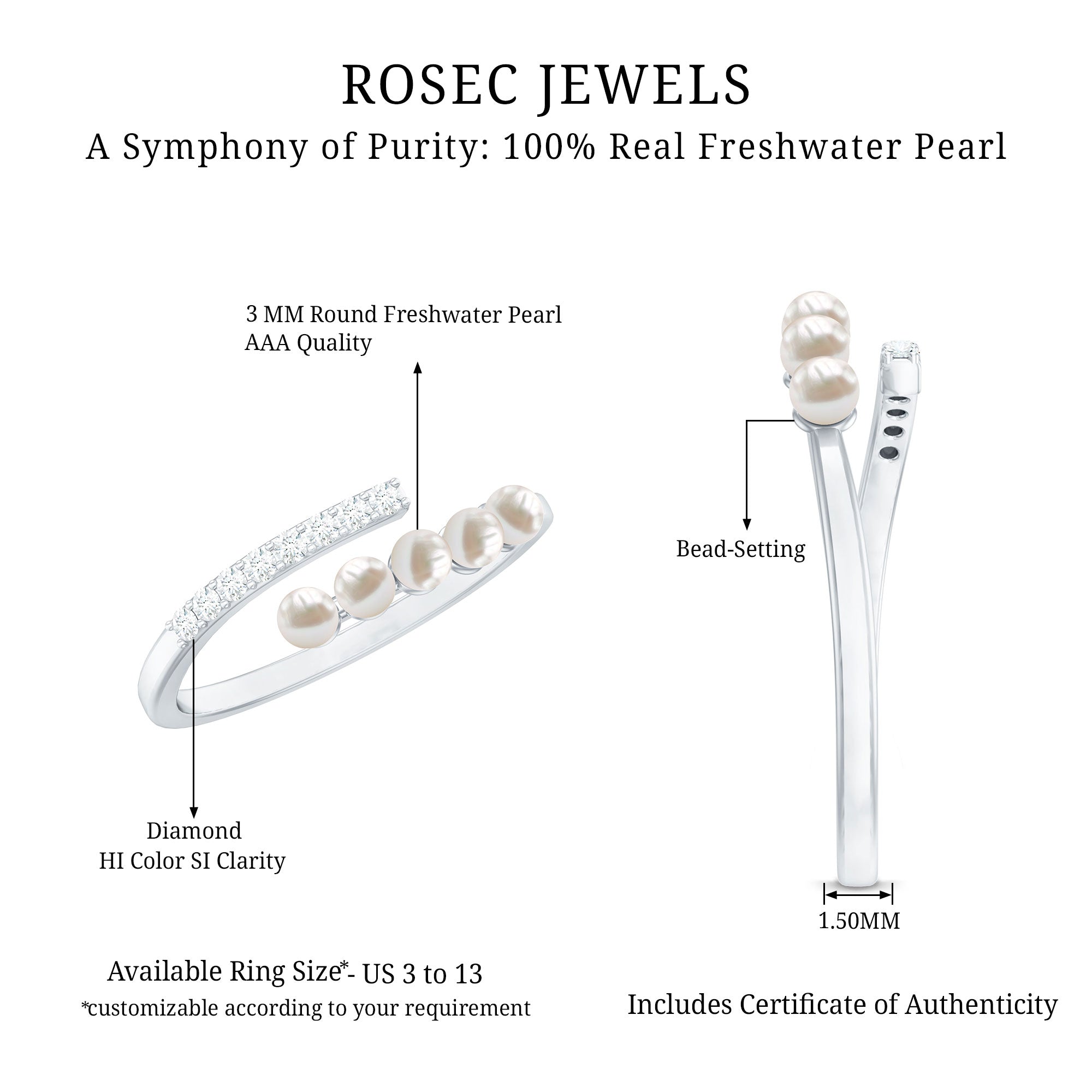 1/2 CT Freshwater Pearl and Diamond Wrap Ring