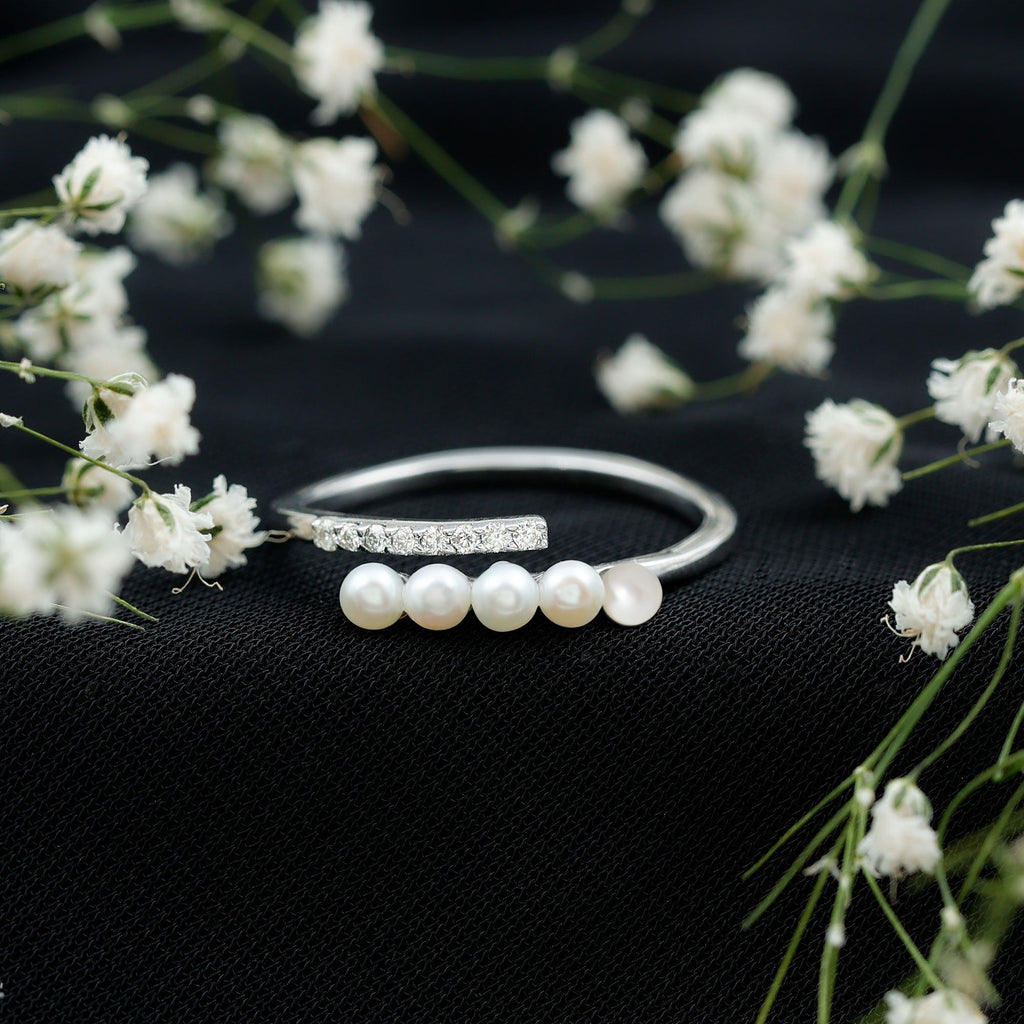 1/2 CT Freshwater Pearl and Diamond Wrap Ring