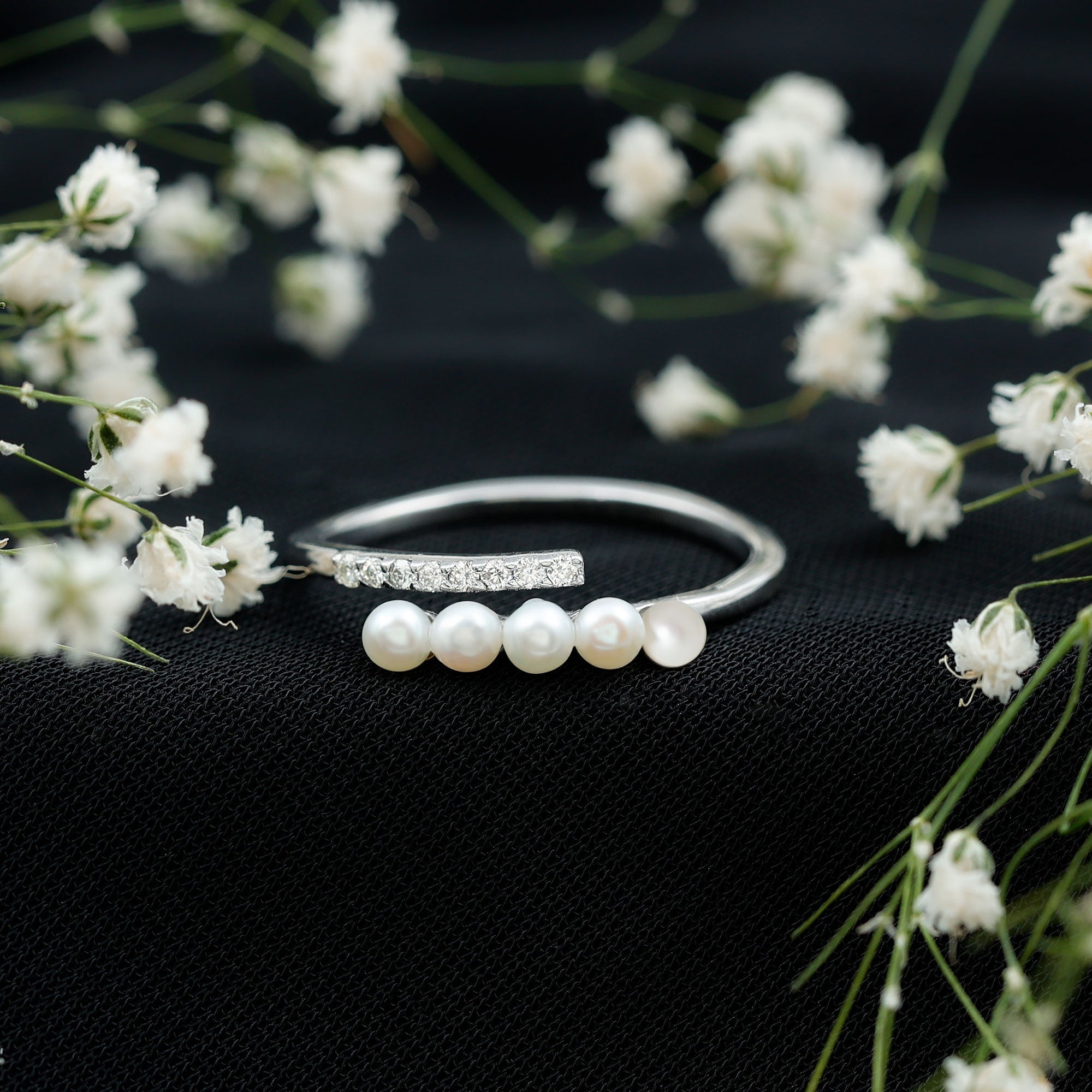 1/2 CT Freshwater Pearl and Diamond Wrap Ring