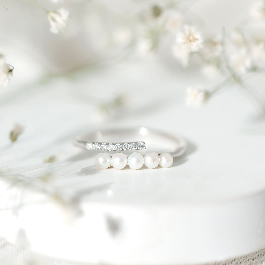 1/2 CT Freshwater Pearl and Diamond Wrap Ring