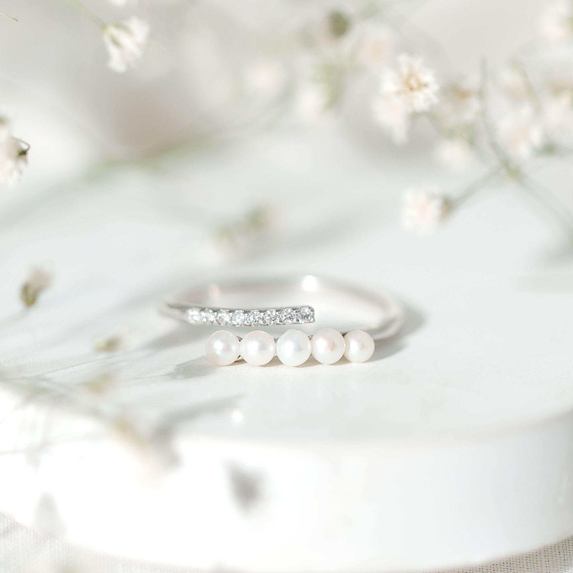 1/2 CT Freshwater Pearl and Diamond Wrap Ring