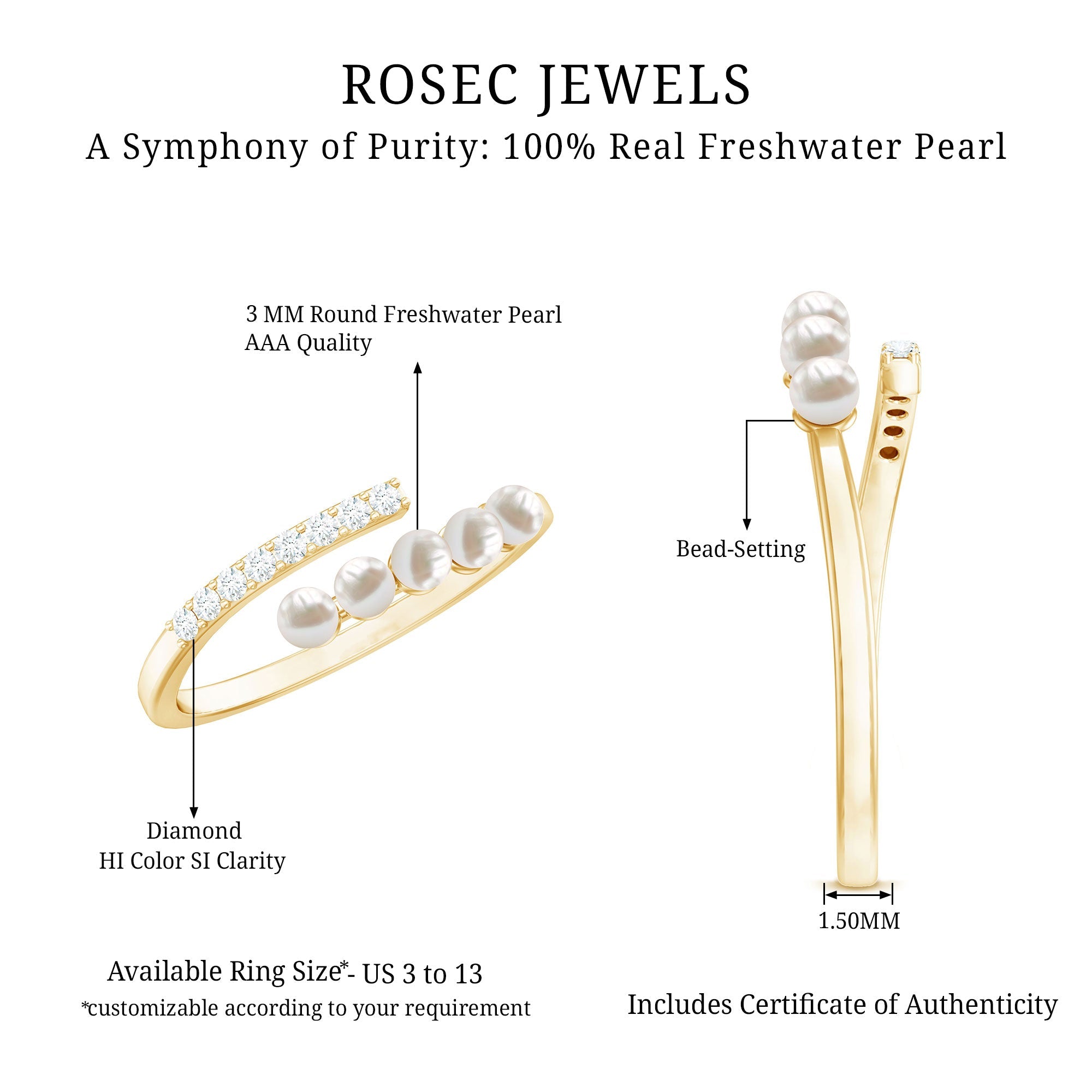 1/2 CT Freshwater Pearl and Diamond Wrap Ring