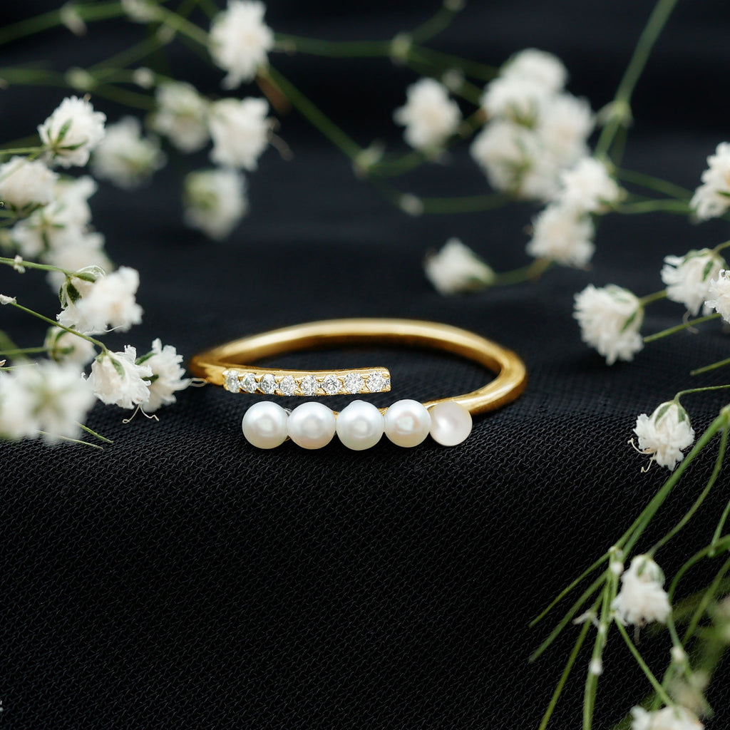 1/2 CT Freshwater Pearl and Diamond Wrap Ring