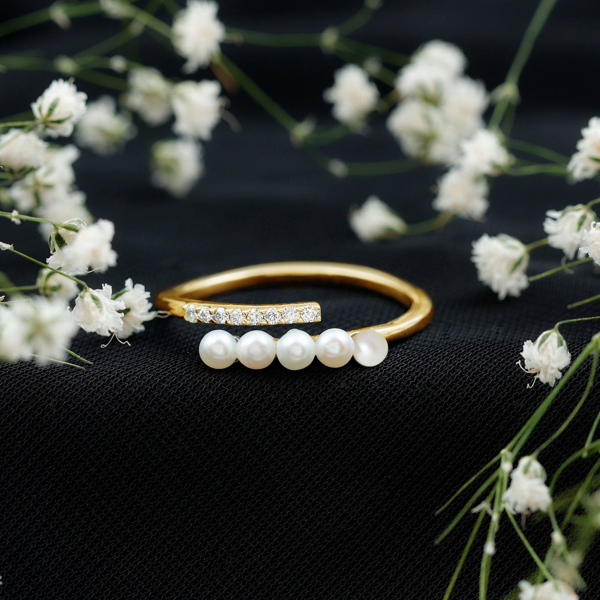 1/2 CT Freshwater Pearl and Diamond Wrap Ring