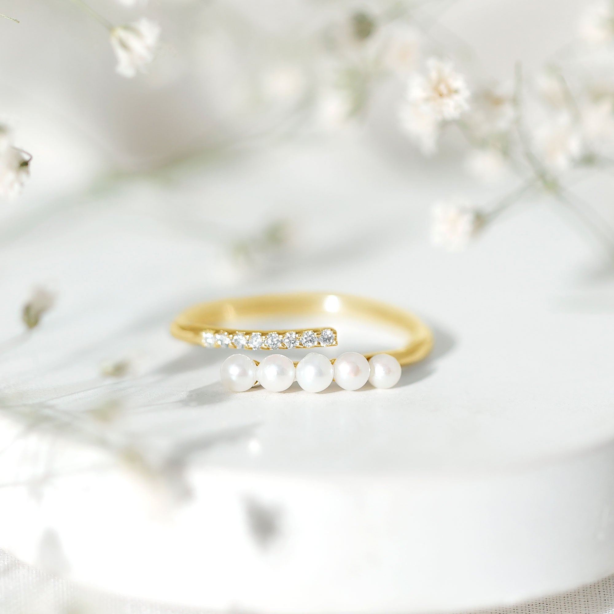 1/2 CT Freshwater Pearl and Diamond Wrap Ring