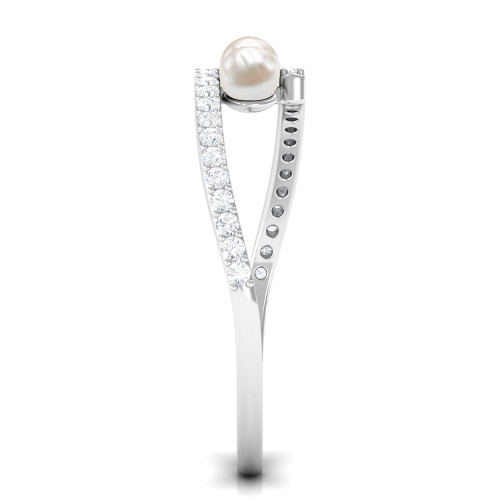 3/4 CT Three Stone Freshwater Pearl Bypass Ring with Diamond