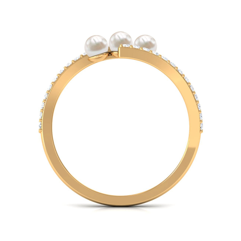 3/4 CT Three Stone Freshwater Pearl Bypass Ring with Diamond