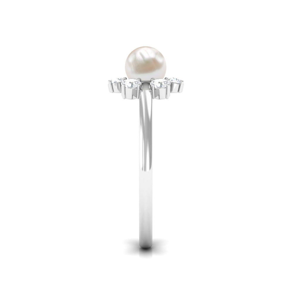 Freshwater Pearl and Diamond Flower Engagement Ring