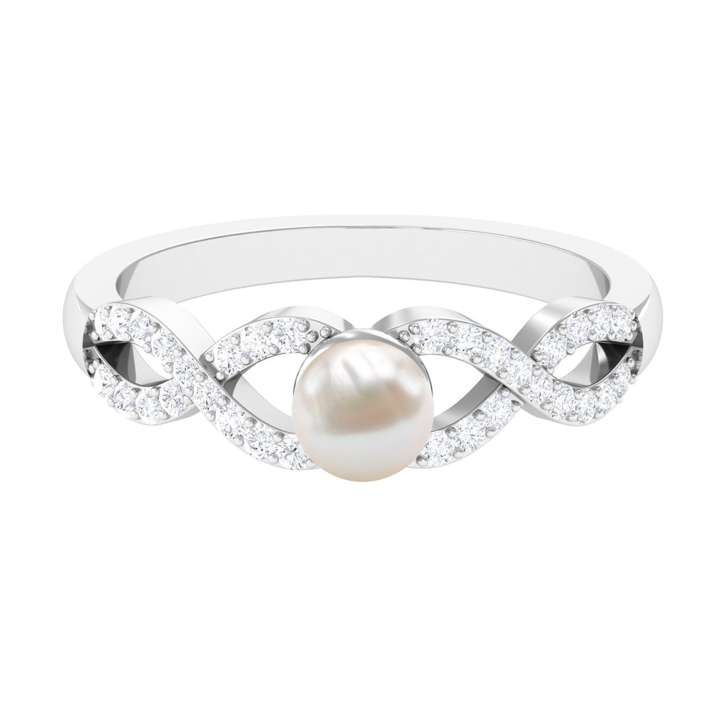 2.50 CT Freshwater Pearl Crossover Engagement Ring with Diamond