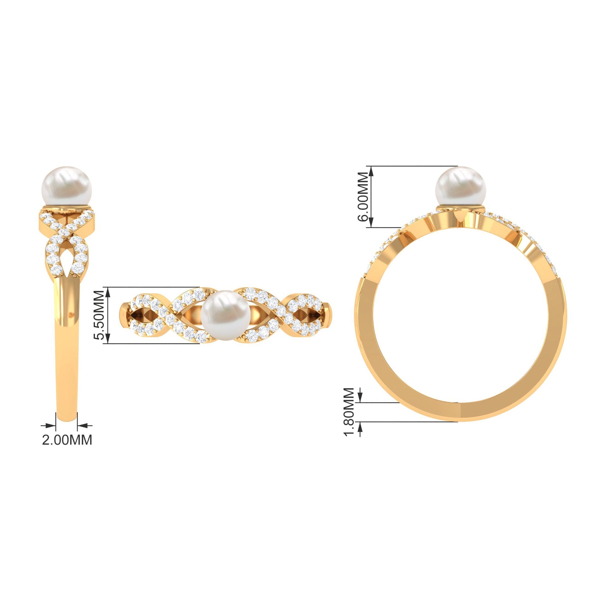 2.50 CT Freshwater Pearl Crossover Engagement Ring with Diamond
