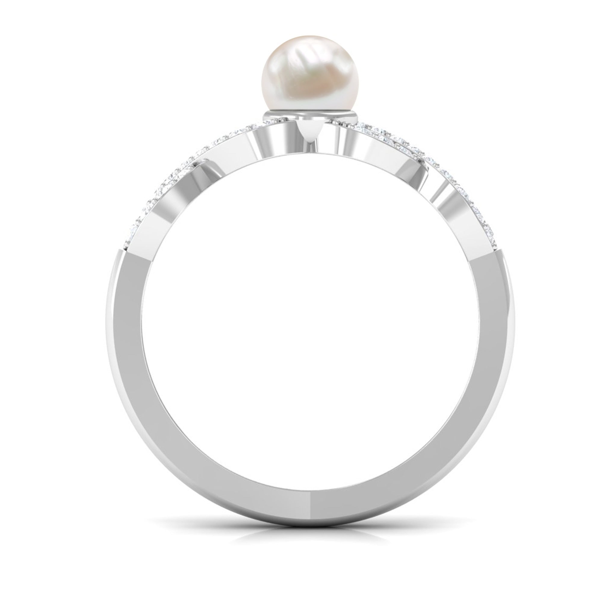 2.50 CT Freshwater Pearl Crossover Engagement Ring with Diamond