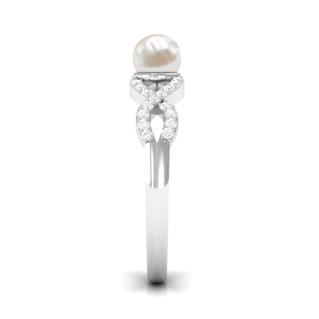 2.50 CT Freshwater Pearl Crossover Engagement Ring with Diamond
