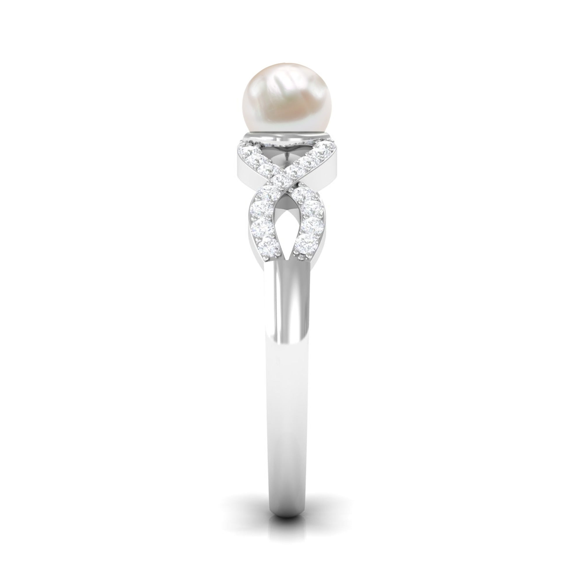 2.50 CT Freshwater Pearl Crossover Engagement Ring with Diamond