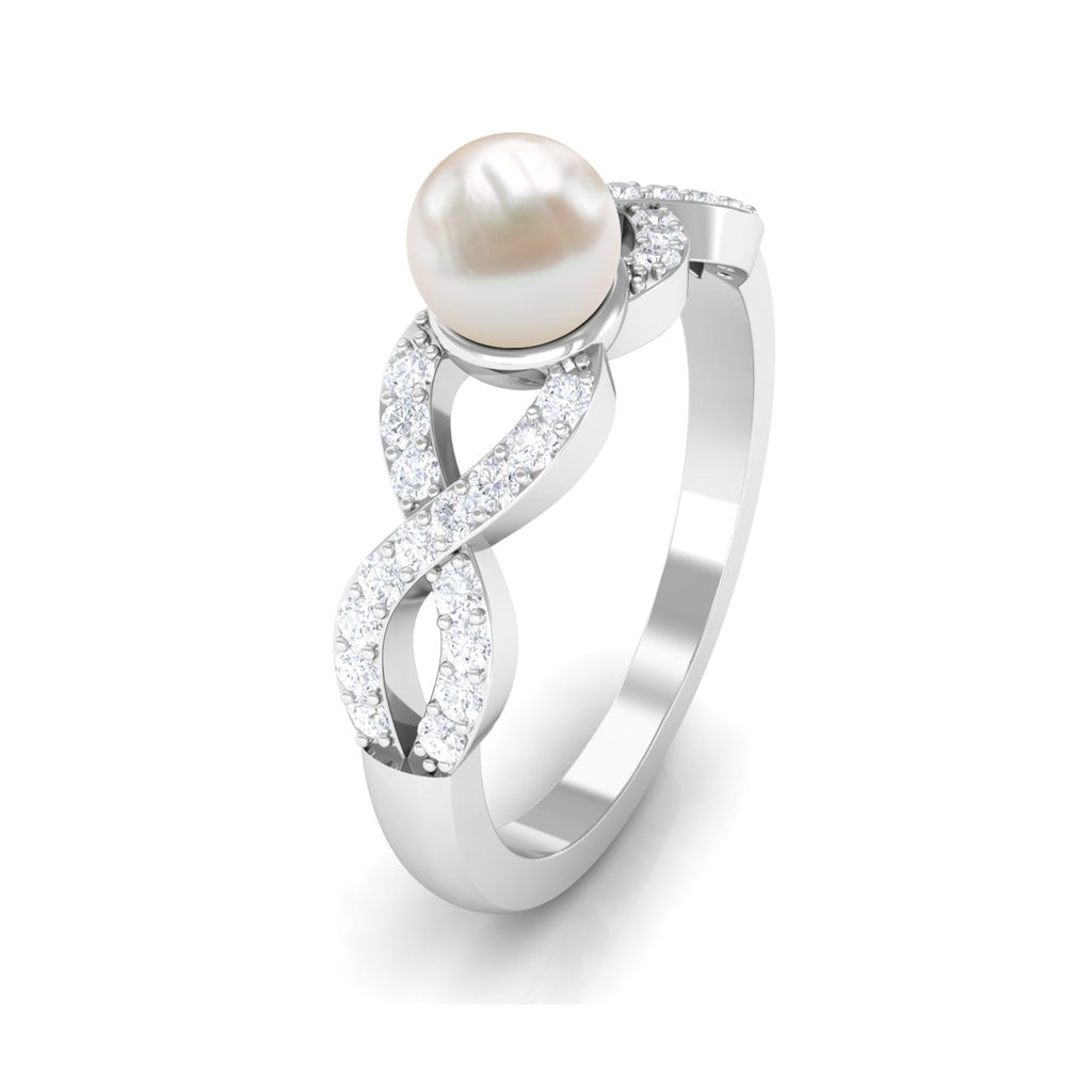2.50 CT Freshwater Pearl Crossover Engagement Ring with Diamond