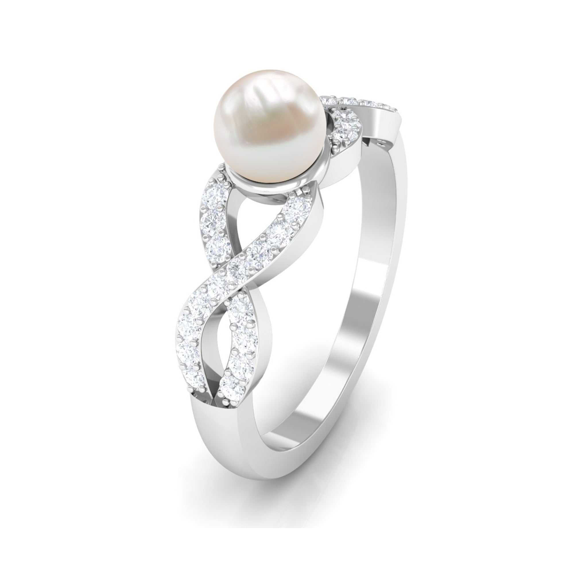 2.50 CT Freshwater Pearl Crossover Engagement Ring with Diamond
