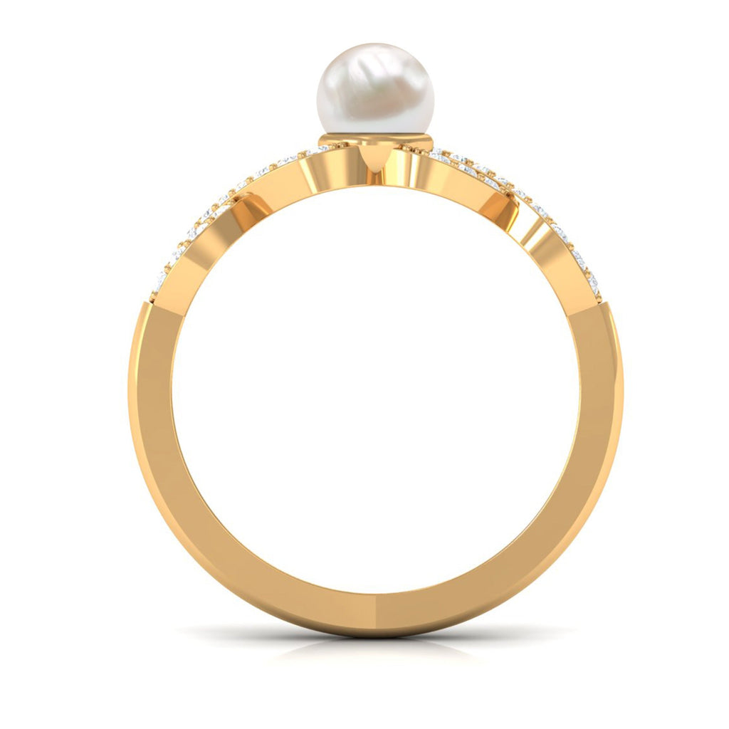 2.50 CT Freshwater Pearl Crossover Engagement Ring with Diamond