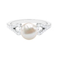 Round Freshwater Pearl Solitaire Engagement Ring with Diamond