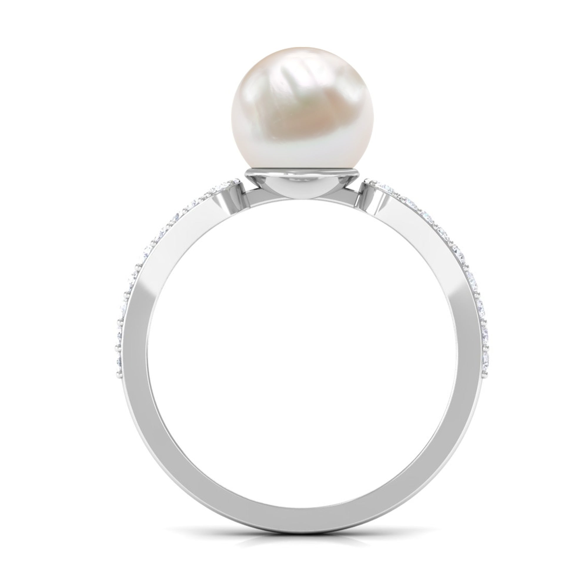 Round Freshwater Pearl Solitaire Engagement Ring with Diamond
