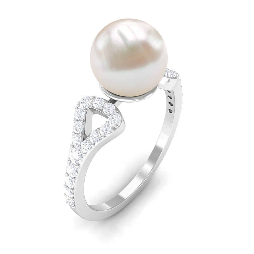 Round Freshwater Pearl Solitaire Engagement Ring with Diamond