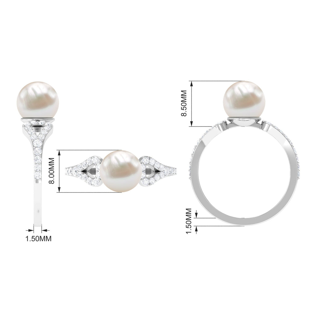 Round Freshwater Pearl Solitaire Engagement Ring with Diamond