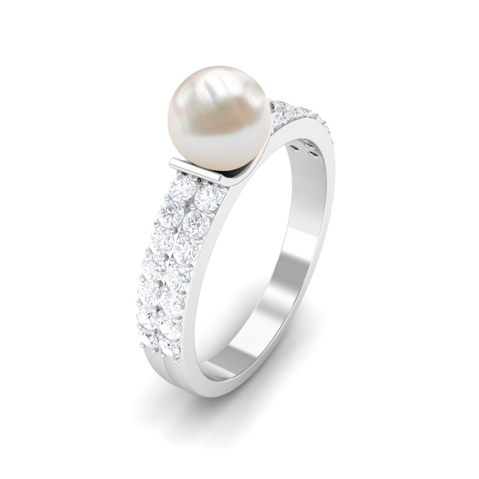 3 CT Freshwater Pearl Engagement Ring with Diamond Side Stones