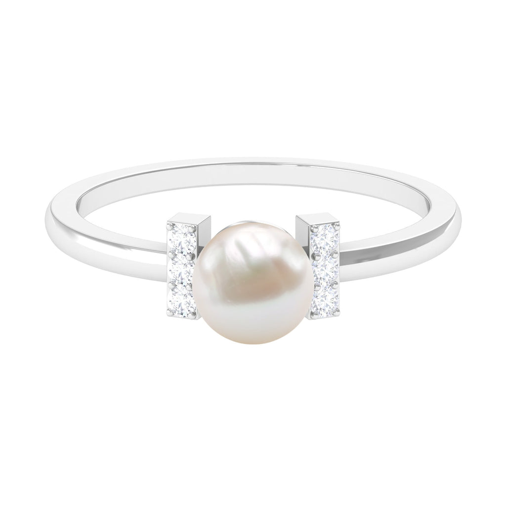 1.75 CT Freshwater Pearl Engagement Ring with Diamond Trio